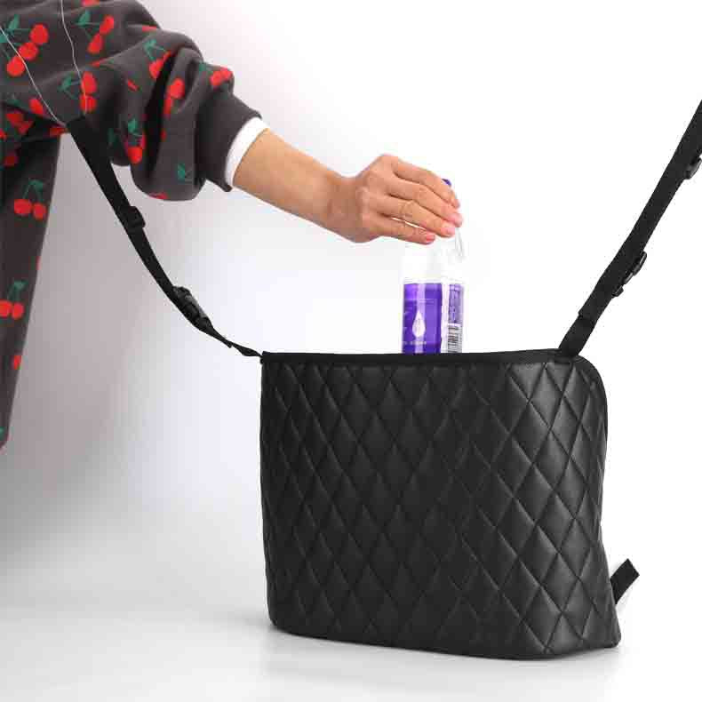 Seat storage organizer holding a bottle