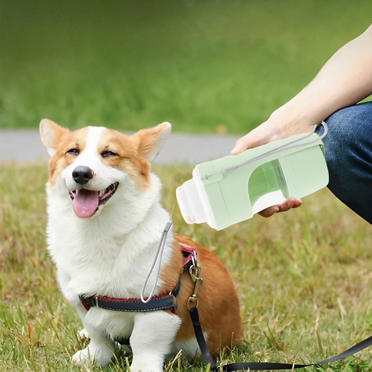 Green pet bottle in use
