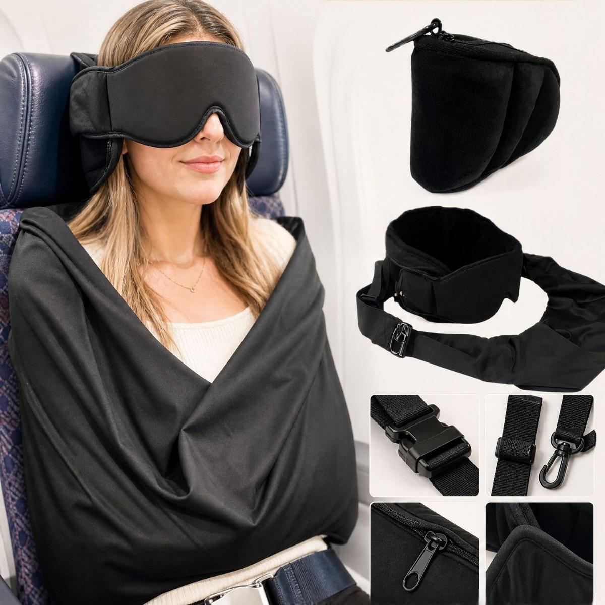 Travel neck pillow with eye mask