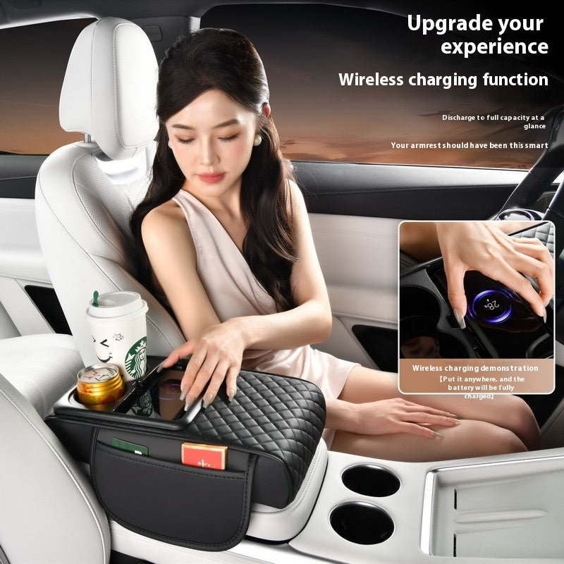 Smart car armrest cover with wireless charging